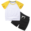 White and yellow + black color matching short T suit