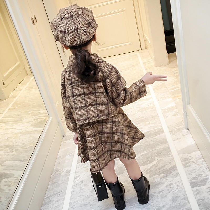 New Hot-selling Kid Plaid Set Autumn winter girls Dress And Cardigan Set 3pcs girls clothing sets