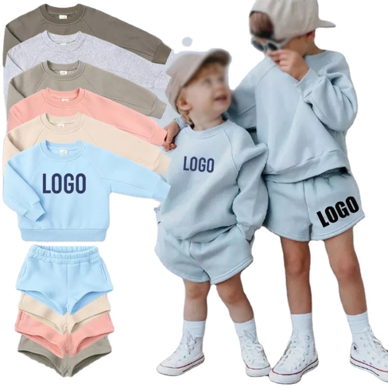 Conyson rts custom logo Made Outdoor jogger solid suits Baby Kids designer Clothes boy clothing Tracksuits Sweatsuit shorts Sets