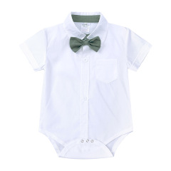 Conyson Wholesale Best Quality Spain Organic Vest Newborn T-shirt Bow Infant Suspender Cute Cloth Short Sleeve Baby Boy Romper