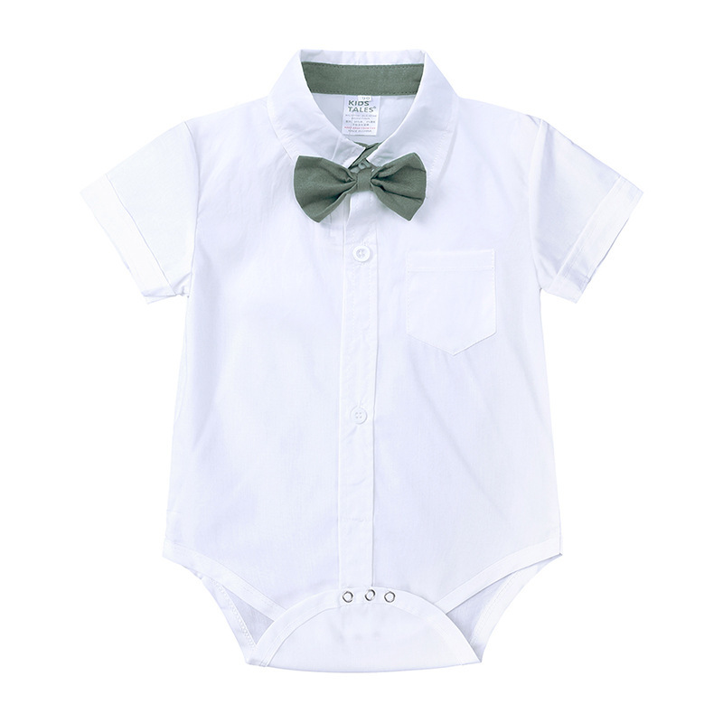 Conyson Wholesale Best Quality Spain Organic Vest Newborn T-shirt Bow Infant Suspender Cute Cloth Short Sleeve Baby Boy Romper