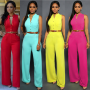 Summer Siamese Trousers Button Belt Sleeveless Pockets V neck Colourful Romper Suits Outfit 2022 Plus Size Women Casual Jumpsuit