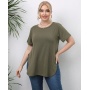 Conyson New Style High Quality Summer Casual Style 220Gsm Polyester Knitted Short Sleeve Tops Split Plain T Shirt Oversize Women