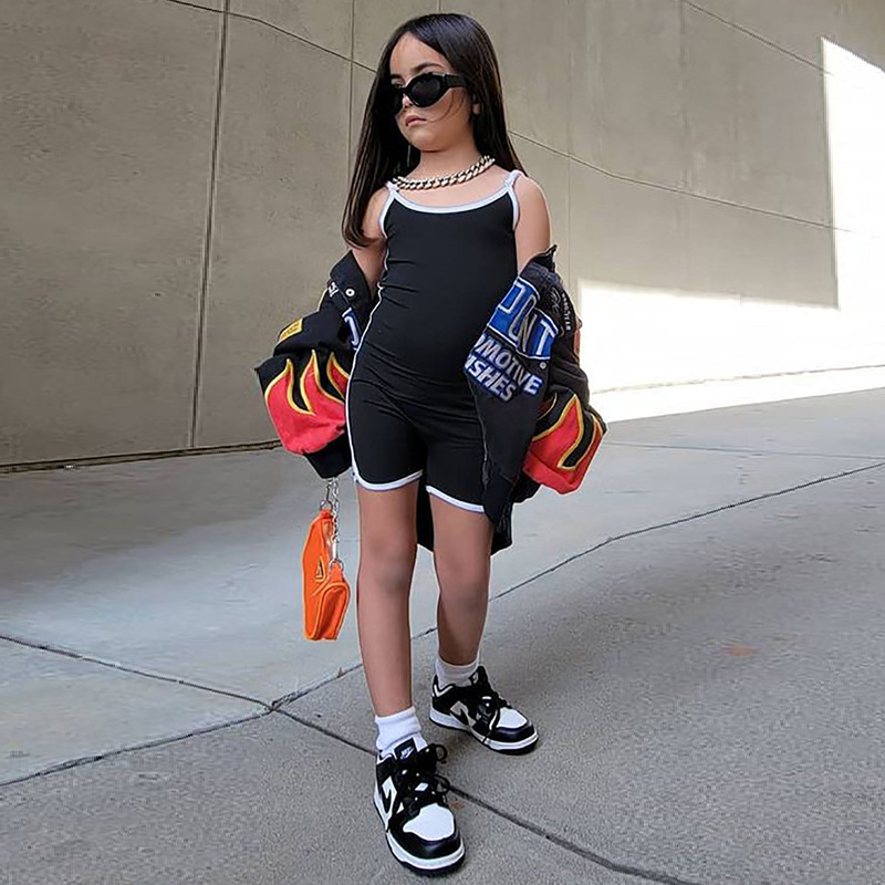 Conyson Wholesale Kids Clothes Summer Sleeveless Baby Girls Jumpsuit Solid Cotton Casual Parent-children Kids Girls Suspenders