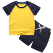 Yellow dark blue + dark blue color matching short T suit