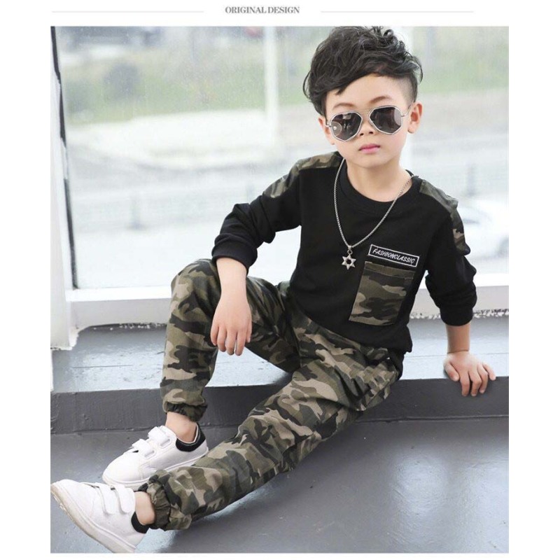 Latest Design Long Sleeve Camouflage Children's Boys Designers Clothes 2 Sets For Children
