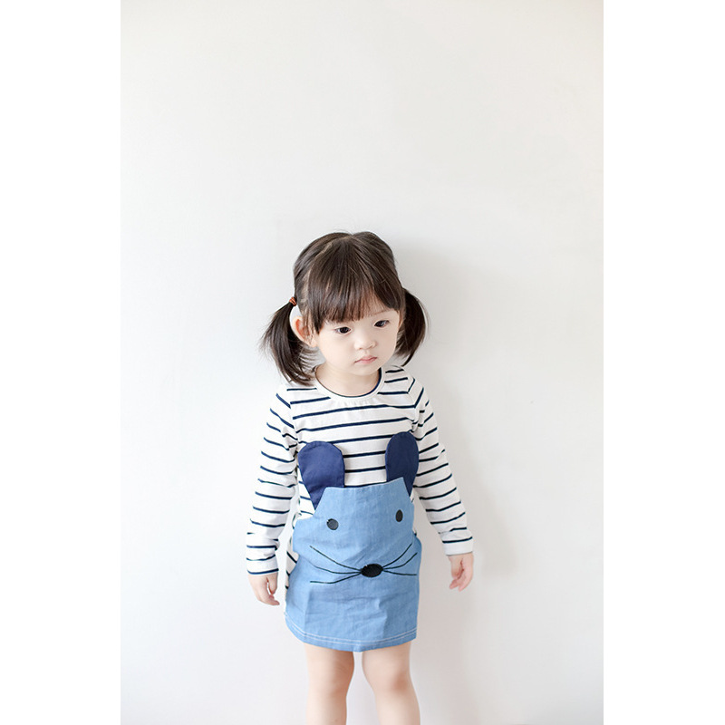 Wholesale Cute Cartoon Striped Toddler Girls Dresses Kids Girl Cotton Long Sleeve Dress