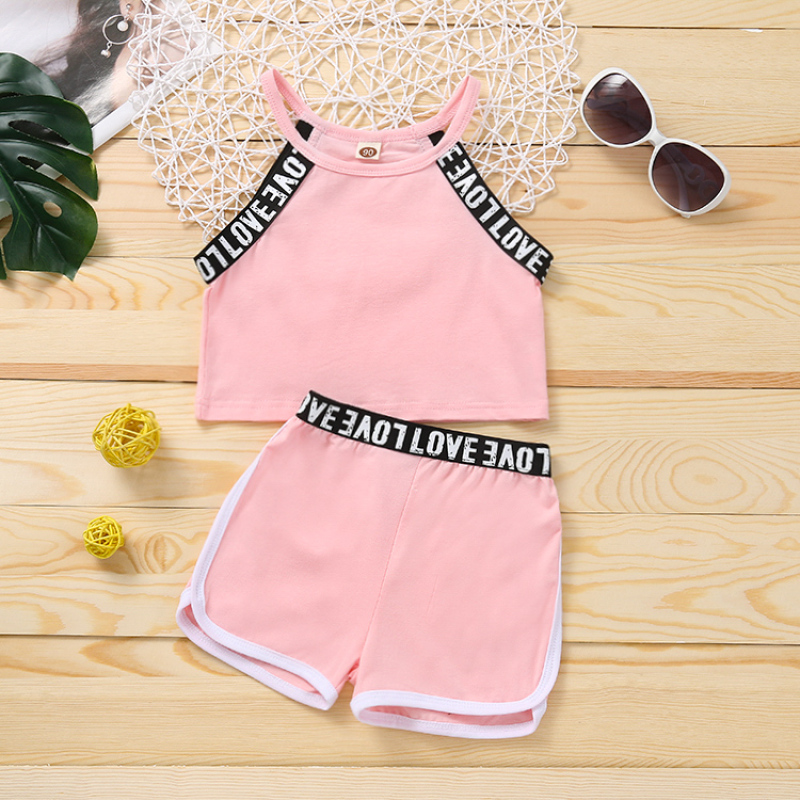Conyson Wholesale Girl Clothes Set Summer outfit Letter Sleeveless Tank Top Shorts Outfits Fashion New Kids Girl Tracksuit Set