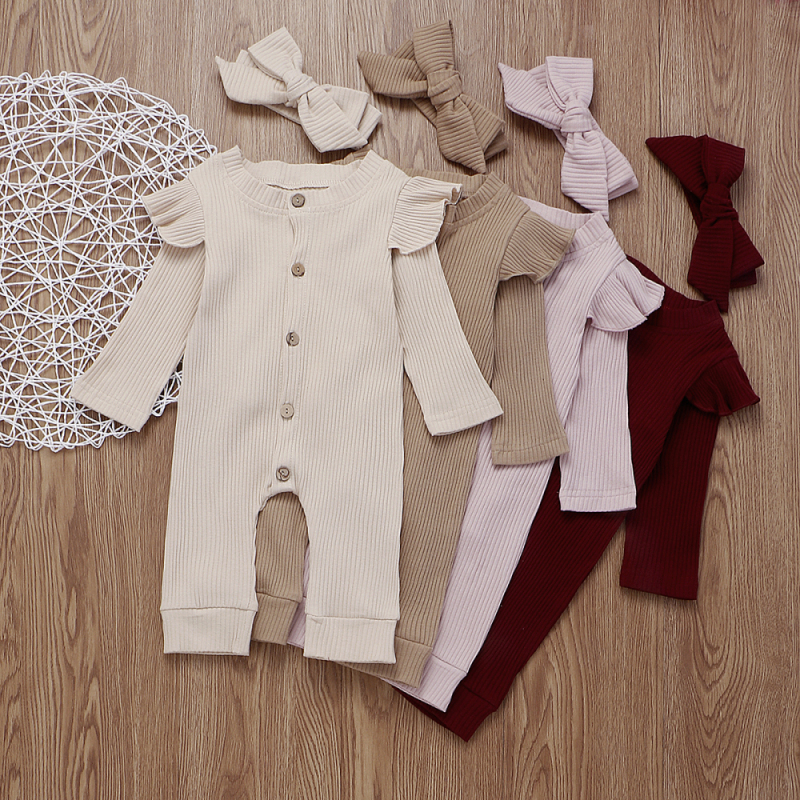 Conyson Girls Knitted Striped Jumpsuit Autumn Baby Clothes Boys Long Sleeve Headband Kids Outfits Girl 2Pcs Set Newborn Rompers