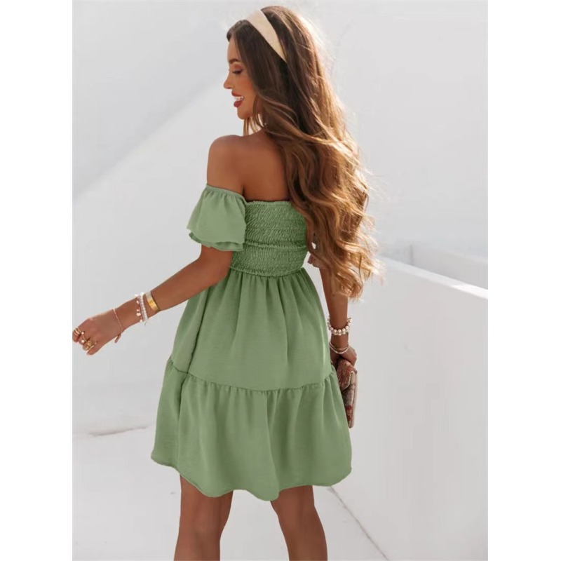 Conyson Summer Fashion Off Shoulder Short Sleeve Dress Hot Sale Solid Casual Backless Floral Beach Women's Dresses