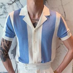 Conyson Summer Men's Short-sleeved Knitted Casual POLO Shirts Contrast Color Slim Lapel Custom Ice Silk POLO Men Clothes T-shirt