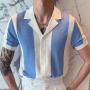 Conyson Summer Men's Short-sleeved Knitted Casual POLO Shirts Contrast Color Slim Lapel Custom Ice Silk POLO Men Clothes T-shirt