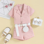 Conyson Wholesale Hot Fashion Summer Kids Clothes Short Sleeve Suit Shorts Bag 2pcs Little Girls Clothes Set for Kids Outfit