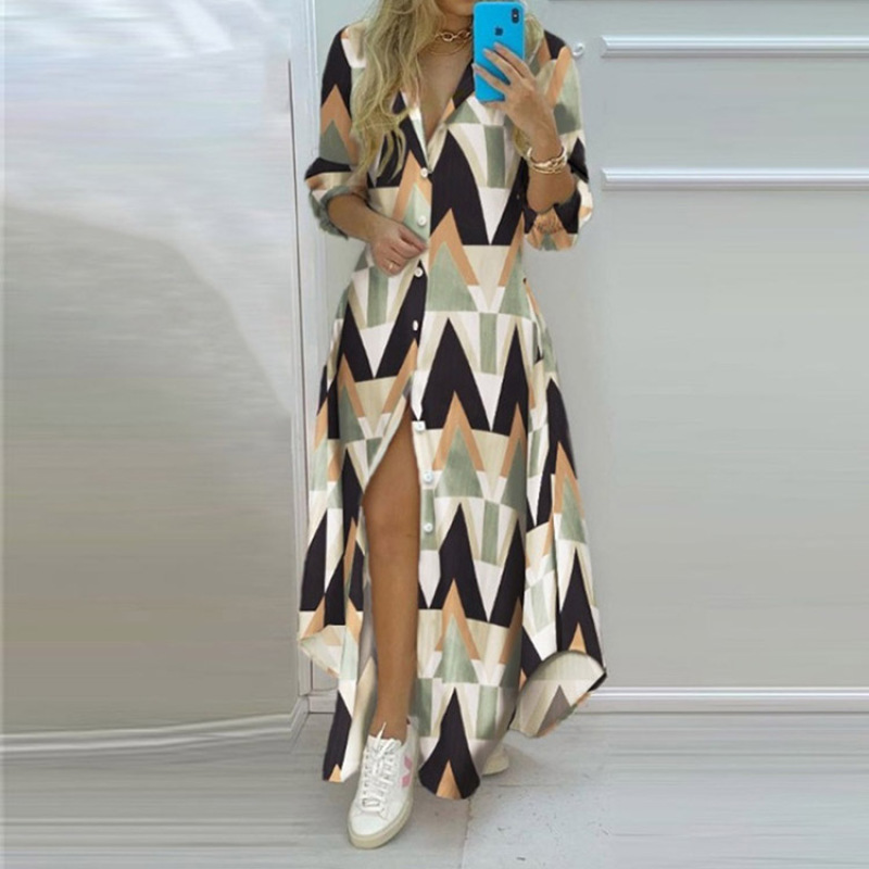 hot sale fashion summer designer Boho style Floral Print outdoors ladies long Sleeve One Piece Dress Women Elegant Casual Dress
