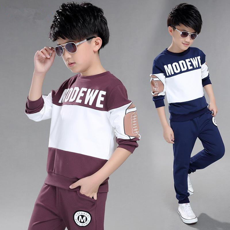 Wholesale Custom Kids Clothes Autumn Boy Casual Suits Boys Clothes Long Sleeve Kids Printing Pullover Two Piece Set