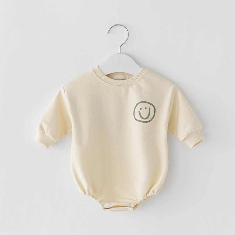 Conyson Wholesale High Quality New Autumn Smile Face Solid Cotton Long Sleeve Infant Baby sweatshirt Romper