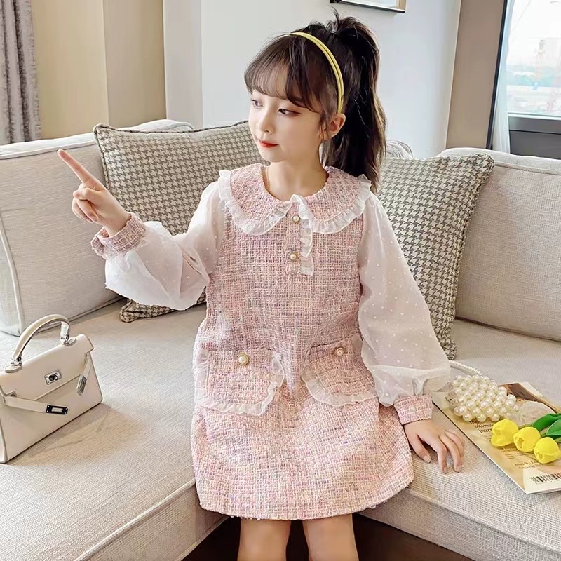 Conyson RTS Hot Sale Spring Autumn 3-9 Year Baby Girls Casual Style Cotton Knitted Doll Collar Fancy Baby Girl One Piece Dress