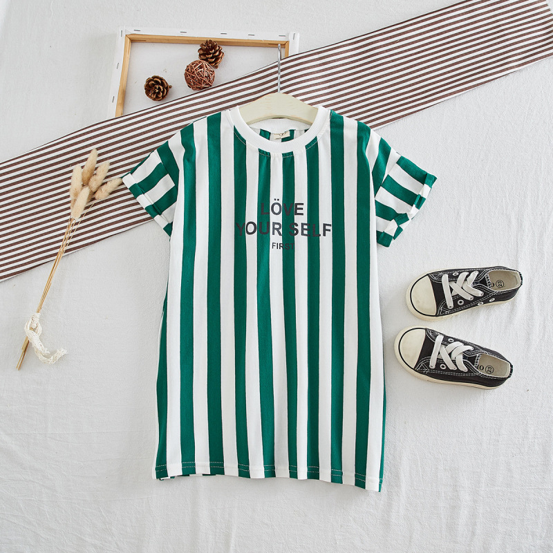 New Fashion Infant Summer Short Girls Sleeve T- Shirt Dress Summer Striped Comfortable Dress Printing Girls T-shirt Dress