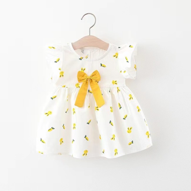 Conyson Latest Design Summer Organic Cotton Fashionable Petal Sleeve Frill Hem 1-3 Years Casual Baby Clothes Girl Dresses