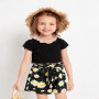 Conyson Hot Sale European and American Kids Clothes Outfit Suit Black Stripe Tops+Flower Belt Bow Shorts Kid Girls Clothing Sets