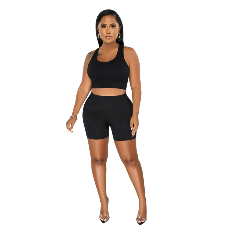 2023 Wholesale Tracksuit New Design Jogger Spring Plus Size Fitness Street Summer Sleeveless Sexy Two Pcs seamless Women Set