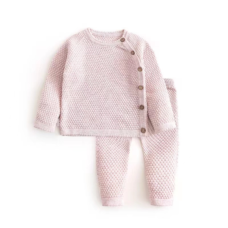 2022 Autumn Winter 100% Cotton Knitting Sweater Baby Sets Warm Botton Long Sleeve Top Pants 2pcs Newborn 0-3 Years Baby Clothes