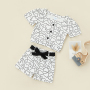 Conyson Fashion Kids Girls 2pcs Clothes Sets Love-heart Printed Ribbed Square Neck Short Sleeve T-shirts Shorts Casual Outfits