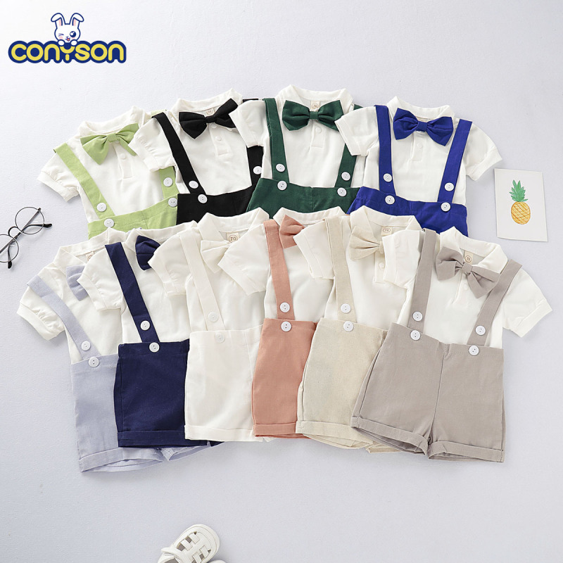 Conyson Hot Summer Gentleman Wedding Party Custom Outfits Short Sleeve 3Pcs Children Clothes Kids Boys Casual Clothing Set Kids