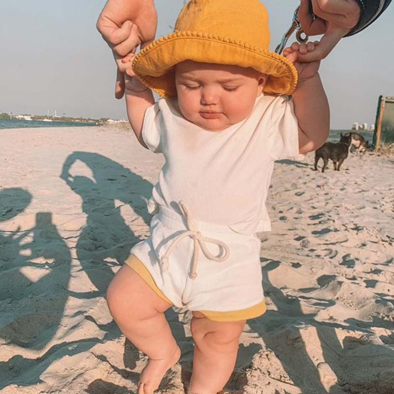 Ribbed Knitted Clothes Set 9 Colors Solid Newborn Baby Boy Girl Summer Short Sleeve T-shirt+Shorts 0-24M