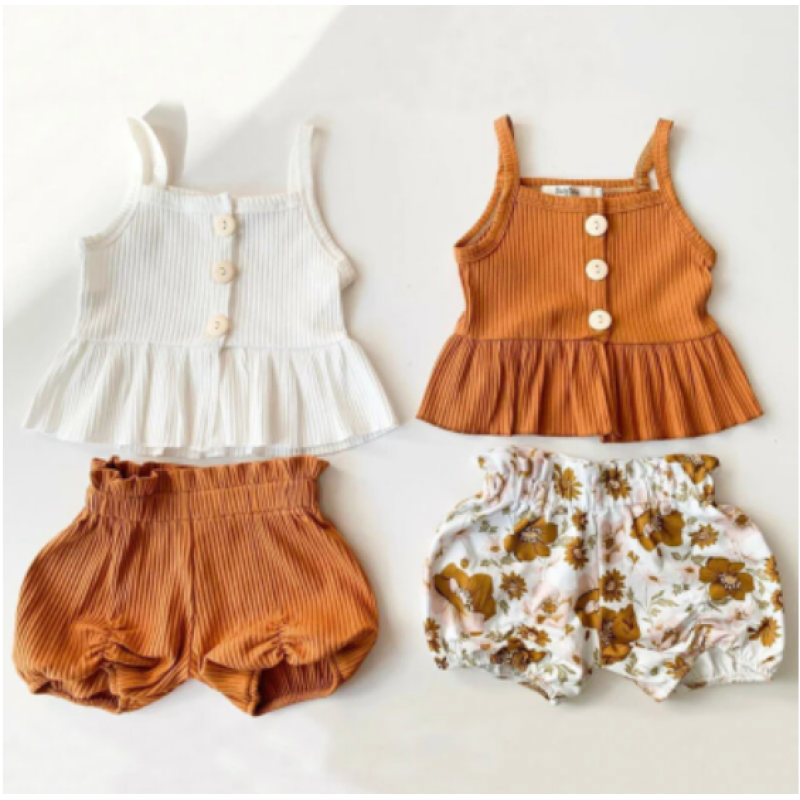 Conyson 0-3Y Summer Fashion Infant Girls Clothes Knit Sleeveless Top Flower Shorts Two Pieces Baby Girls Outdoor Outfits