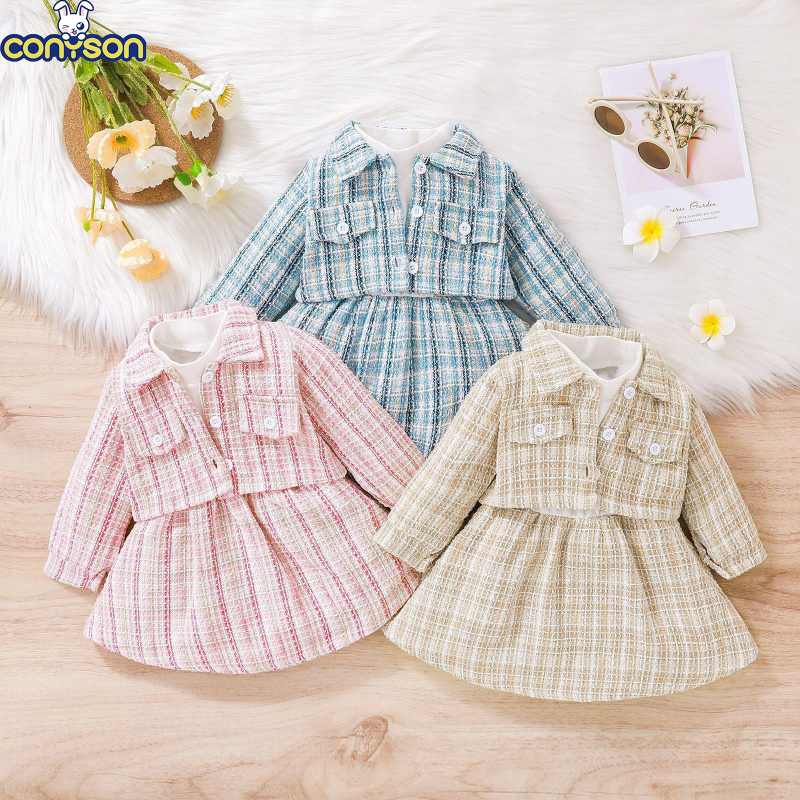 Conyson New Spring Fall Girl's Dress Sweater Suit Little Girl Kids Children's Clothing Knitwear Top Skirt Two Piece Tutu skirt