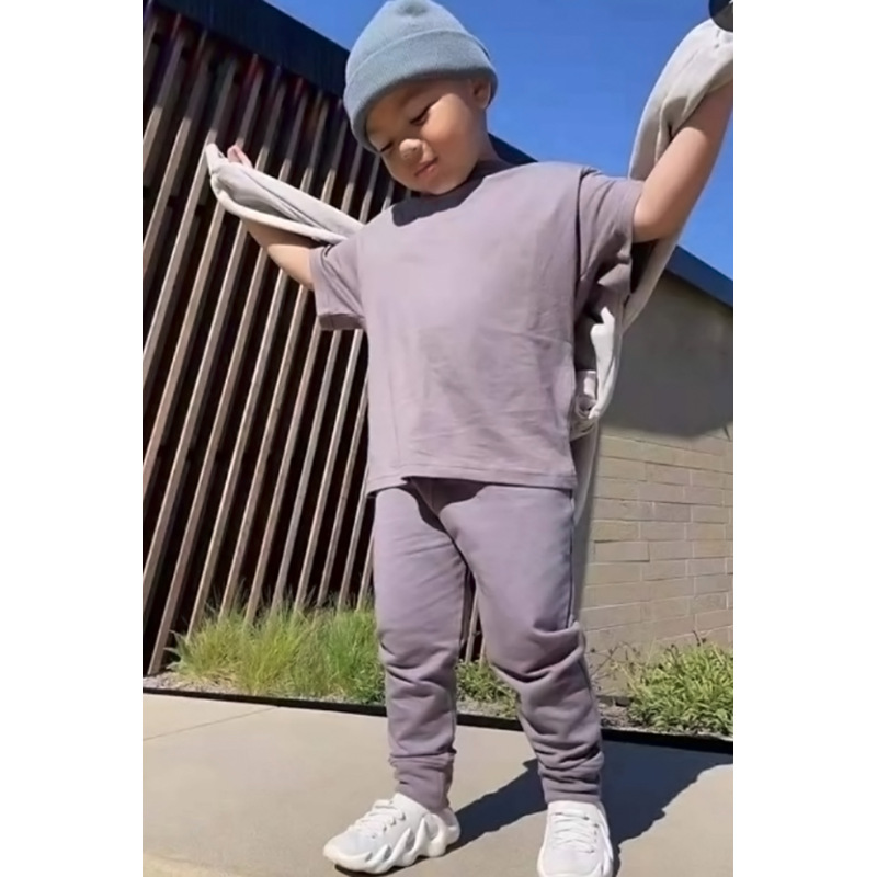 Conyson Summer Kids Boys Cotton Outfit O-neck T-shirt Tops Long Pants Toddler Baby Boy Sweatshirts Solid Kids Jogging Suits