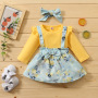 Conyson Hot Sale Kids Summer Clothing Sets Floral Pattern Baby Girl Jumpsuit Bow Strap Skirt with Headband 2Pcs Clothing Sets
