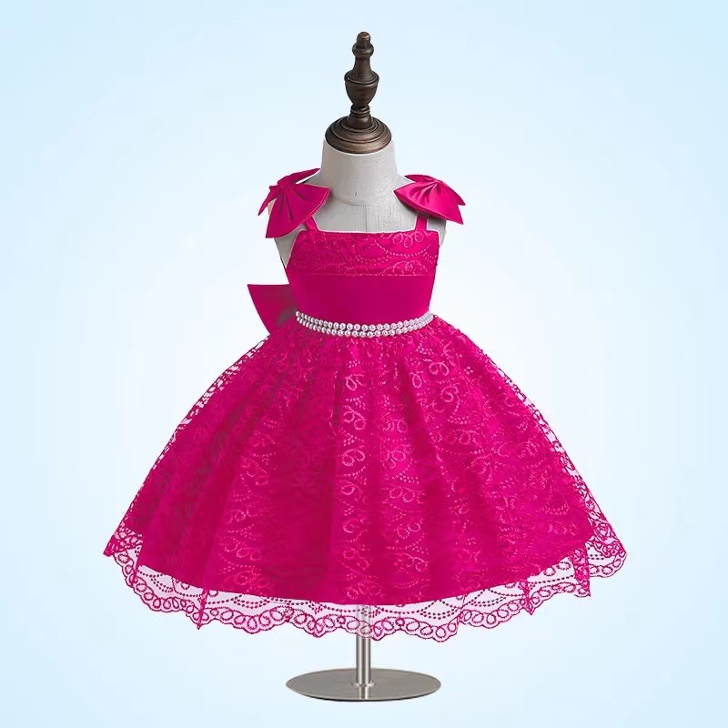 Conyson Embroidered Bow Children Dresses Tie Sleeve Pompous Satin Princess Dress Night Party Performance Dress for Baby Girls
