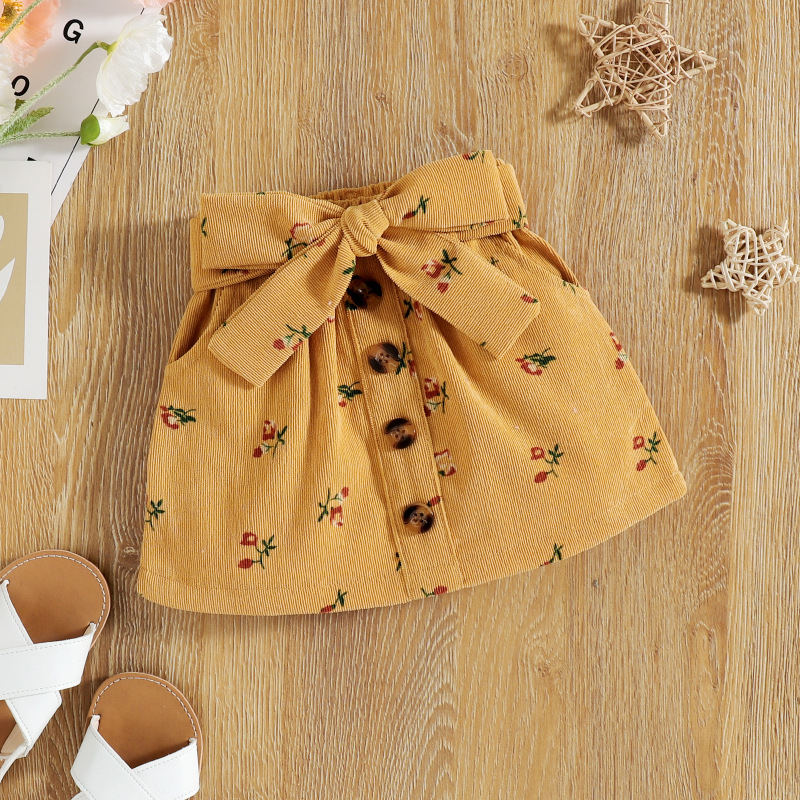 Conyson Girls new infant pit fly sleeve floral corduroy  two-piece skirt Lovely Kid Baby Girls Cotton Boutique Suit Outfits
