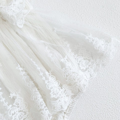 Conyson Wholesale Latest Design Summer Fluffy Lace Embroidery Boutique Flowers White Lace infant clothing Baby girls romper