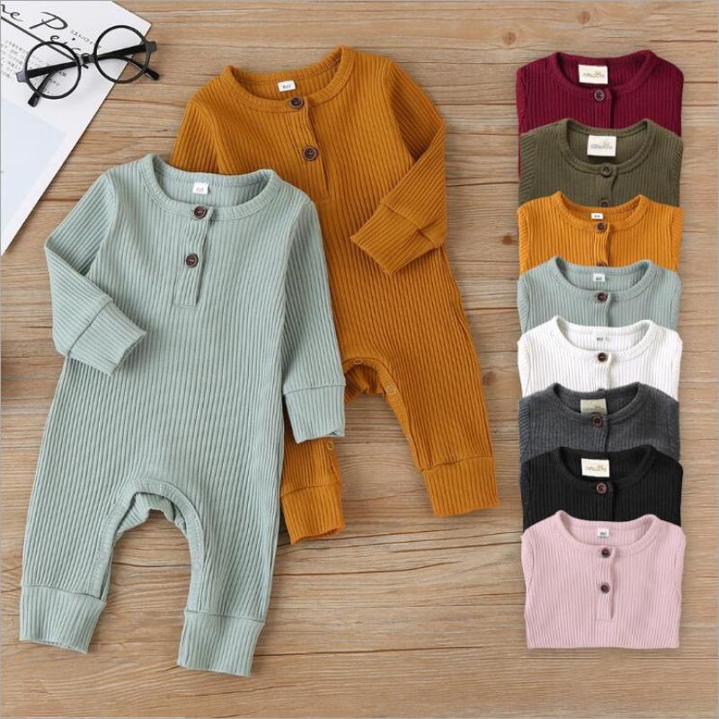 High Quality NewBorn Baby Bodysuit Clothes Ribbed Cotton Button Knitted Long Sleeve Baby Knit Romper