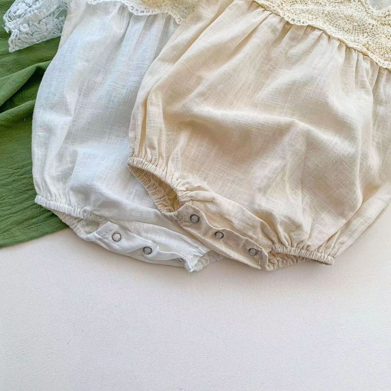 Conyson Wholesale Custom Cute Soft Toddler Clothes New Born Cute Baby Summer Girls Lace Cotton Short Sleeve Baby Girl Rompers