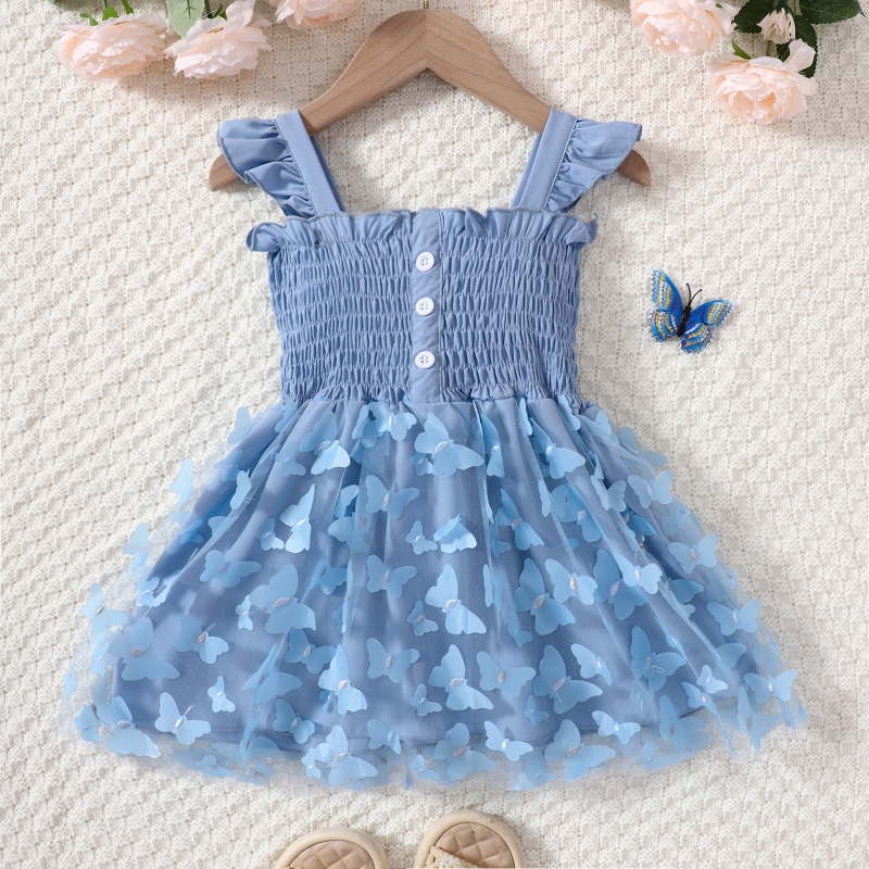 Conyson Summer Princess Vintage Casual Ruffle 1-6Y Pageant Cute Solid Color Butterfly Fairy Birthday Prom Kids Party Dress