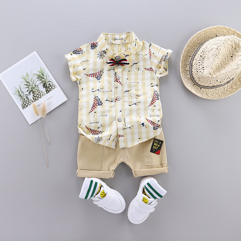 Comfortable Sets Printed Children's Clothing Baby Summer 2021 New Cotton Pyramid Short-sleeve Shorts Shirt Two-piece Set Baby