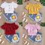 Conyson Summer Fashion Children Girl 2pcs Outfits Jean Shorts Solid Top Children's Girls 2 Piece Casual Kids Girls Clothing Sets