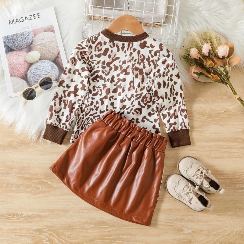 Conyson New Arrivals Spring Autumn Long Sleeve Leopard Printing 0-Neck Girls Fashion Two Piece Baby Girl Outfit 2pcs Clothes Set