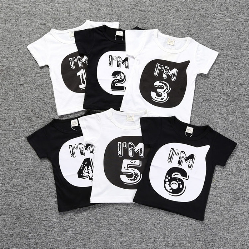 Conyson hot sale Fashion boutique Children's baby Korea kid print number low moq shirt wear Summer boy Girl clothing Top T-shirt