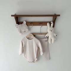 Conyson Wholesale Infant Girls Clothes Sets Cotton Solid Clothing With Bear Hat Pants Newborn Unisex Baby Romper Suit