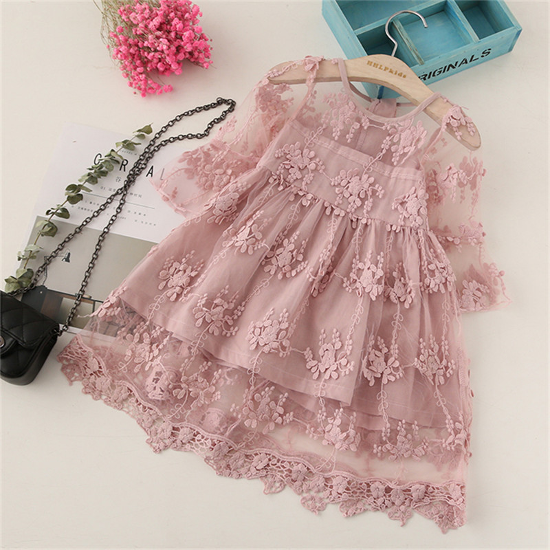 Wholesale Breathable Woven Lace Petal Sleeve Costume Short Children Girls Party Dresses