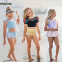 Conyson Wholesale Summer Kids Beach Clothes Fitness Sexy Ruffles Triangle Custom Kids Piece Bikini Skirt Swimwear for Kids Girls
