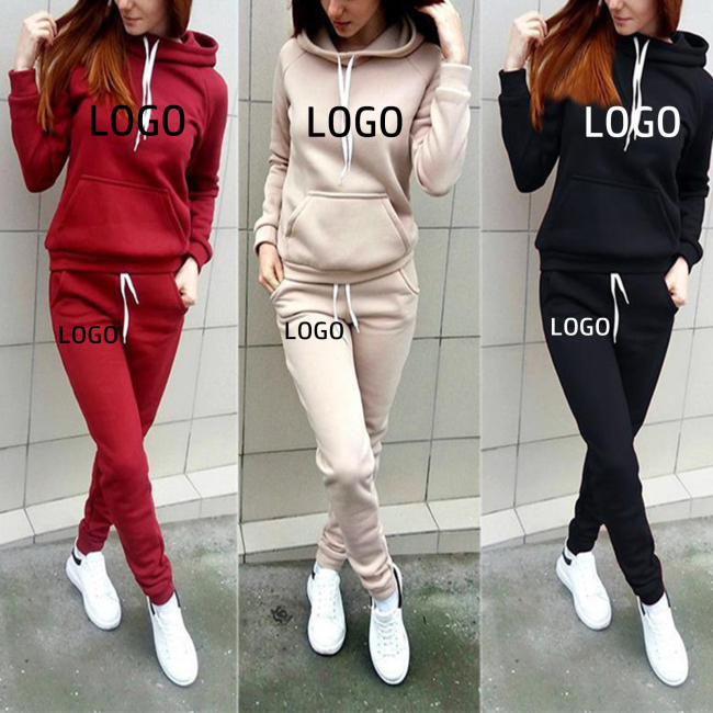 Wholesale Hot Sale High Quality Custom Tracksuit Long Sleeve Sport Gym Fleece Pullover Plain Crop Top Oversize Women's set