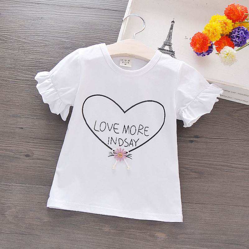Conyson Hot New Kids Clothes Summer Cotton Letter Pattern Print Valentine's Day Kids Girls Short Sleeve T-shirt Children Outfit