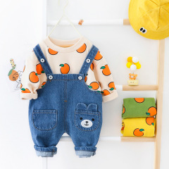 2021 autumn New Style kids clothing long sleeve print cartoon tops denim Girls Jumpsuits children baby boy clothes set