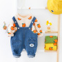 2021 autumn New Style kids clothing long sleeve print cartoon tops denim Girls Jumpsuits children baby boy clothes set